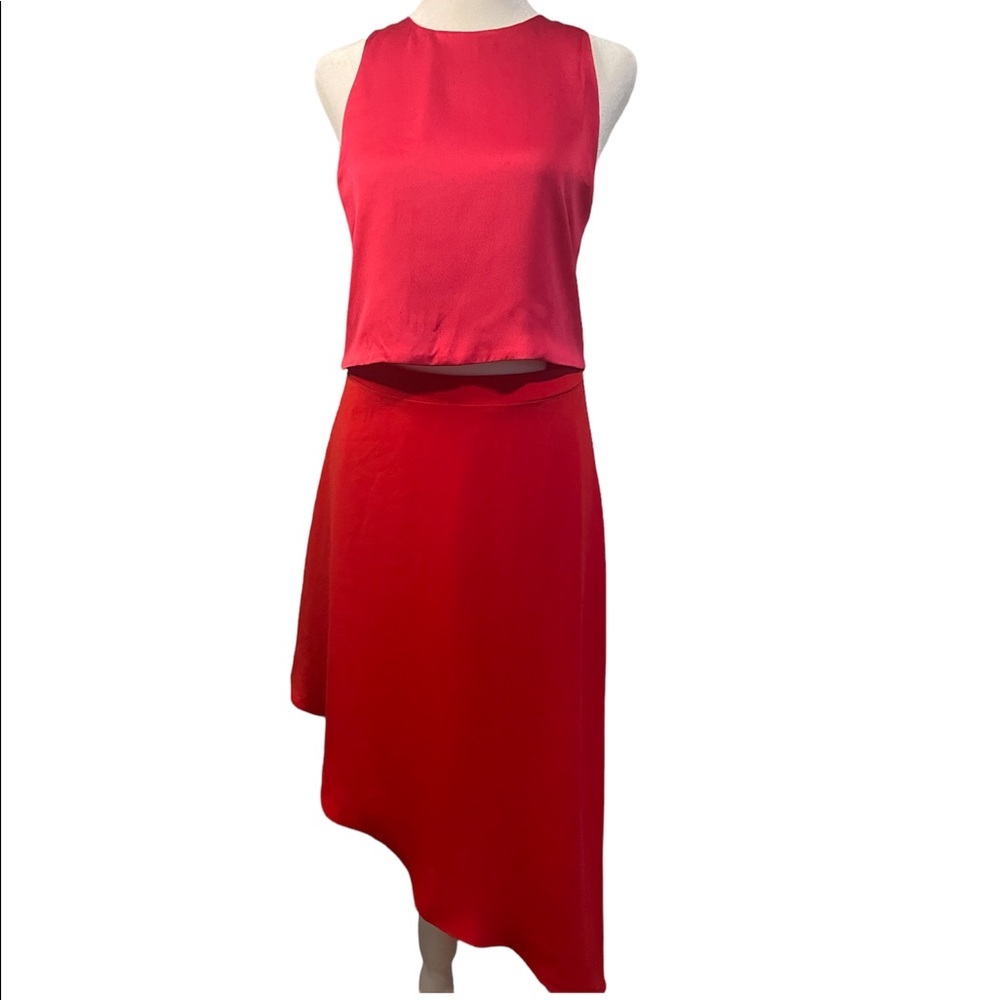 GB Gianni Reversible Crop Top Red and Fuchsia With Asymmetric Skirt